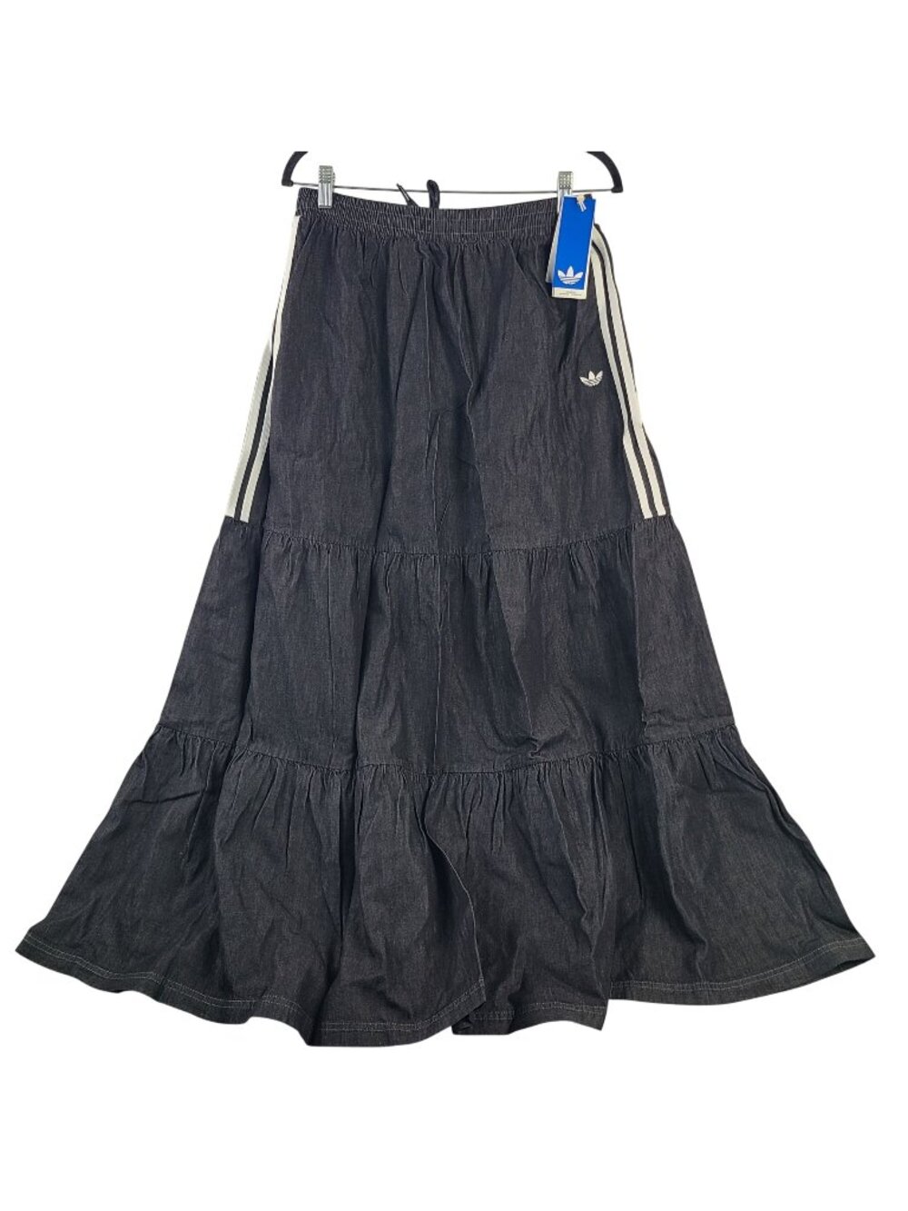 NEW Adidas Women's Originals Denim Maxi Skirt Black With 3-Stripes Sz M